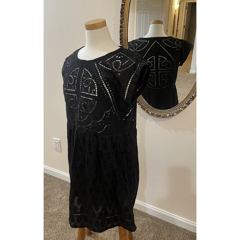 Anthropologie Vanessa Virginia Embroidered Cutwork Dress Shortblack Eyelet Szsm
